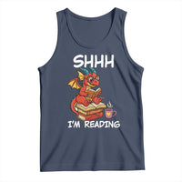Shhh I Am Reading Tank Top Funny Dragon Reading Book - Wonder Print Shop