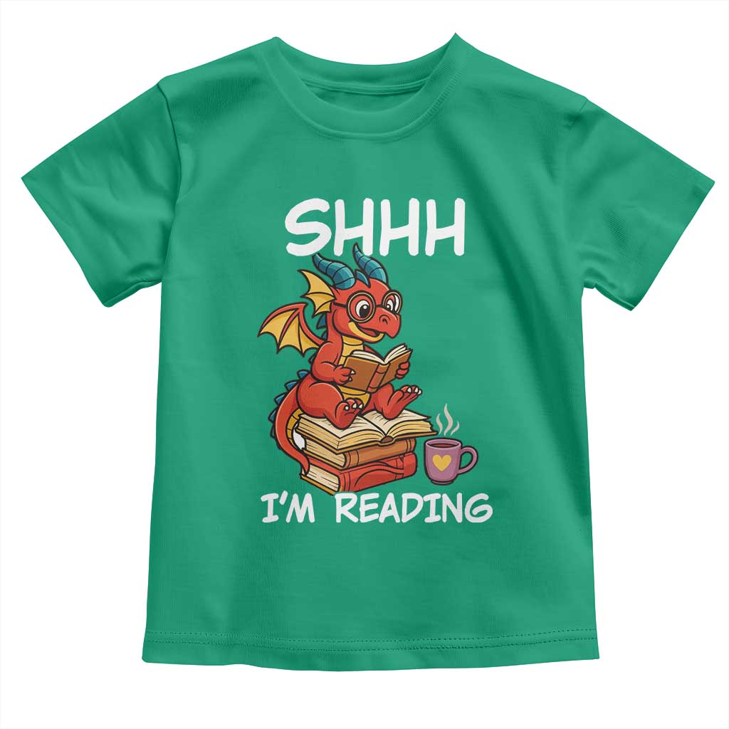 Shhh I Am Reading Toddler T Shirt Funny Dragon Reading Book - Wonder Print Shop