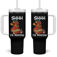 Shhh I Am Reading Tumbler With Handle Funny Dragon Reading Book