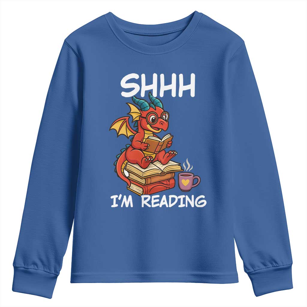 Shhh I Am Reading Youth Sweatshirt Funny Dragon Reading Book - Wonder Print Shop