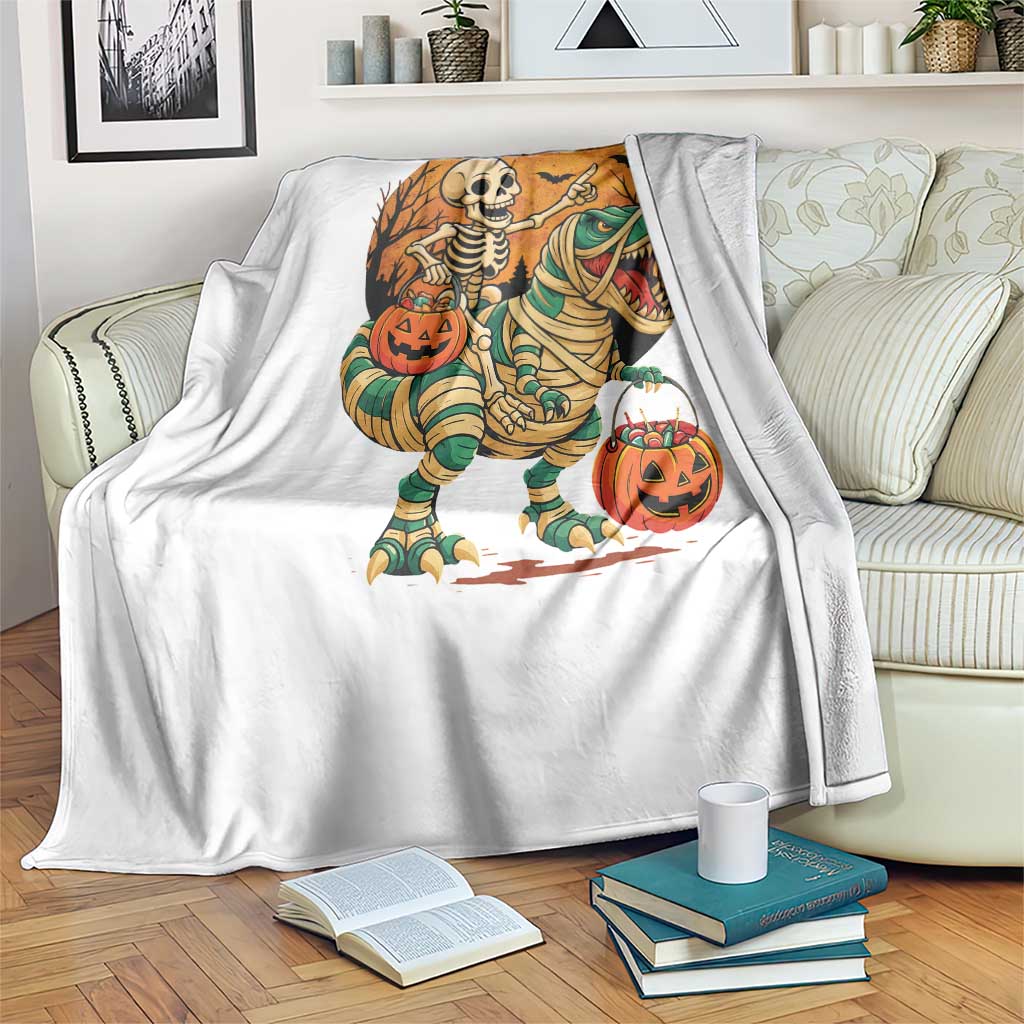 Funny Skeleton Riding Mummy Dinosaur Halloween Throw Blanket - Wonder Print Shop
