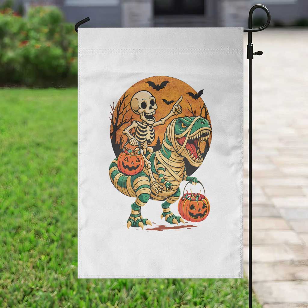 Funny Skeleton Riding Mummy Dinosaur Halloween Garden Flag - Wonder Print Shop
