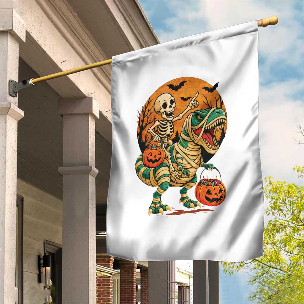 Funny Skeleton Riding Mummy Dinosaur Halloween Garden Flag - Wonder Print Shop