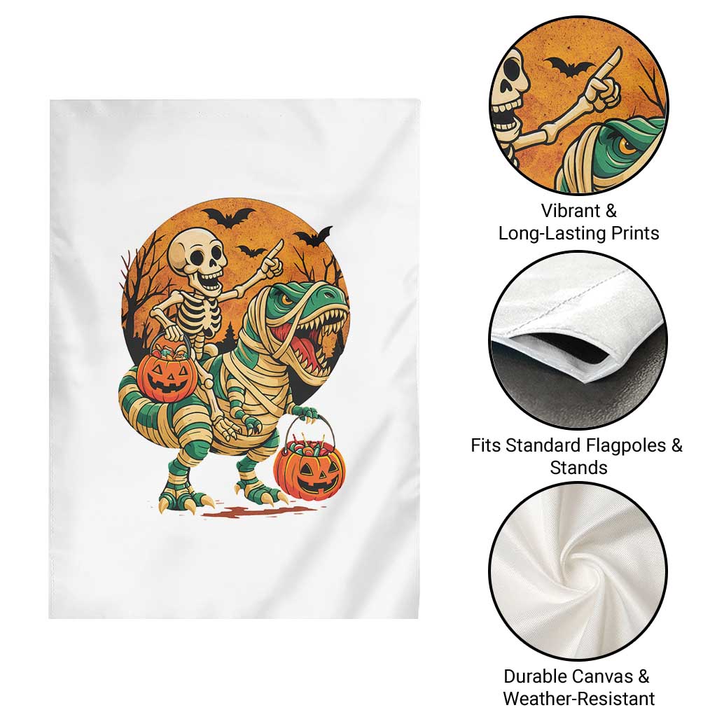 Funny Skeleton Riding Mummy Dinosaur Halloween Garden Flag - Wonder Print Shop