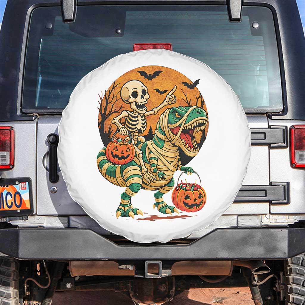 Funny Skeleton Riding Mummy Dinosaur Halloween Spare Tire Cover - Wonder Print Shop