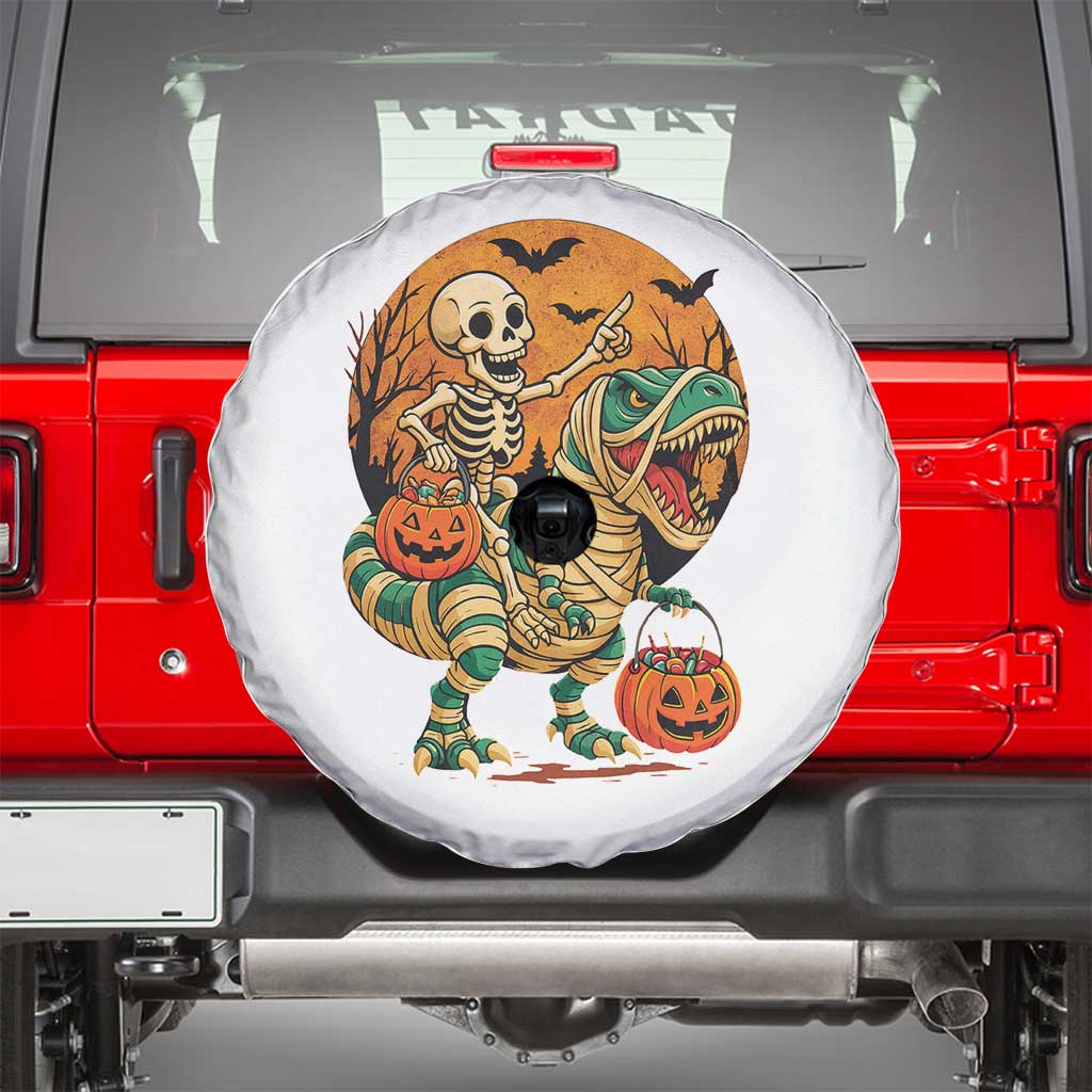 Funny Skeleton Riding Mummy Dinosaur Halloween Spare Tire Cover - Wonder Print Shop