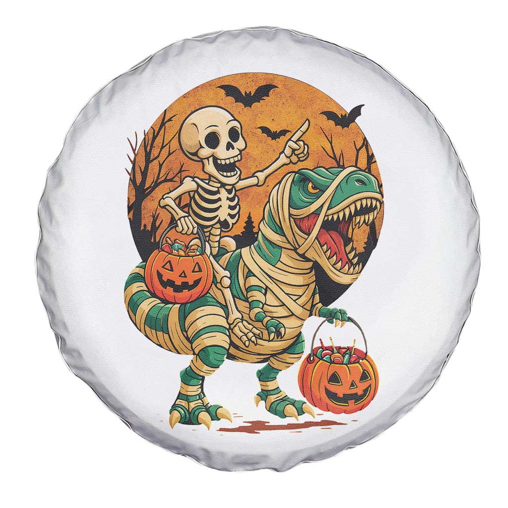 Funny Skeleton Riding Mummy Dinosaur Halloween Spare Tire Cover - Wonder Print Shop