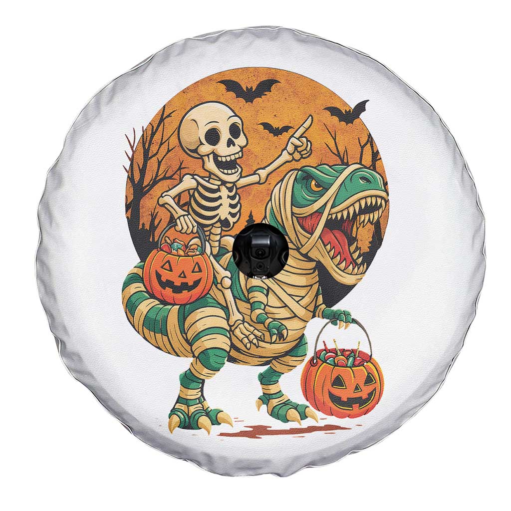 Funny Skeleton Riding Mummy Dinosaur Halloween Spare Tire Cover - Wonder Print Shop
