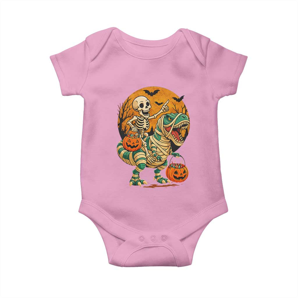 Funny Skeleton Riding Mummy Dinosaur Halloween Baby Onesie - Wonder Print Shop