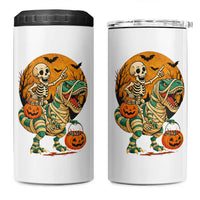 Funny Skeleton Riding Mummy Dinosaur Halloween 4 in 1 Can Cooler Tumbler