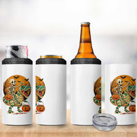 Funny Skeleton Riding Mummy Dinosaur Halloween 4 in 1 Can Cooler Tumbler