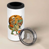 Funny Skeleton Riding Mummy Dinosaur Halloween 4 in 1 Can Cooler Tumbler