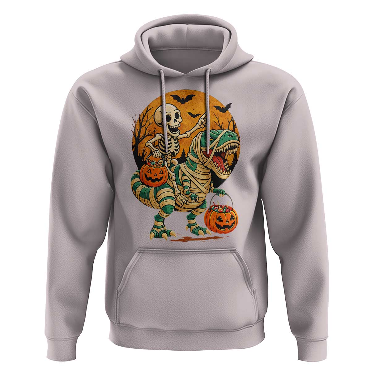 Funny Skeleton Riding Mummy Dinosaur Halloween Hoodie - Wonder Print Shop