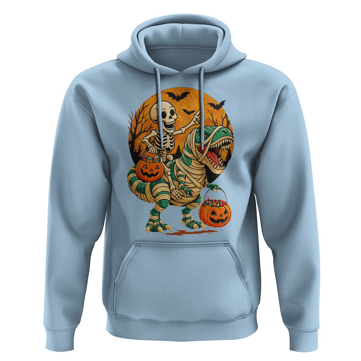 Funny Skeleton Riding Mummy Dinosaur Halloween Hoodie - Wonder Print Shop