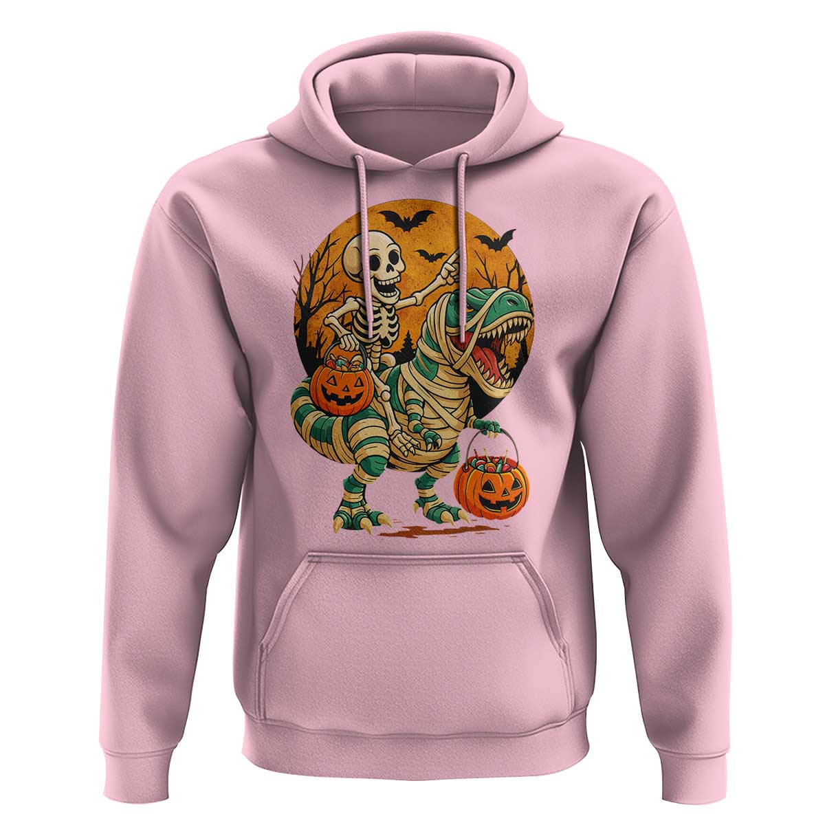 Funny Skeleton Riding Mummy Dinosaur Halloween Hoodie - Wonder Print Shop