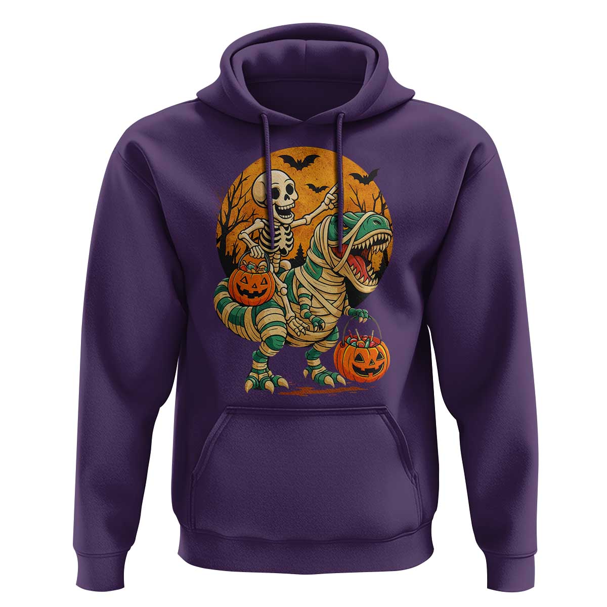 Funny Skeleton Riding Mummy Dinosaur Halloween Hoodie - Wonder Print Shop