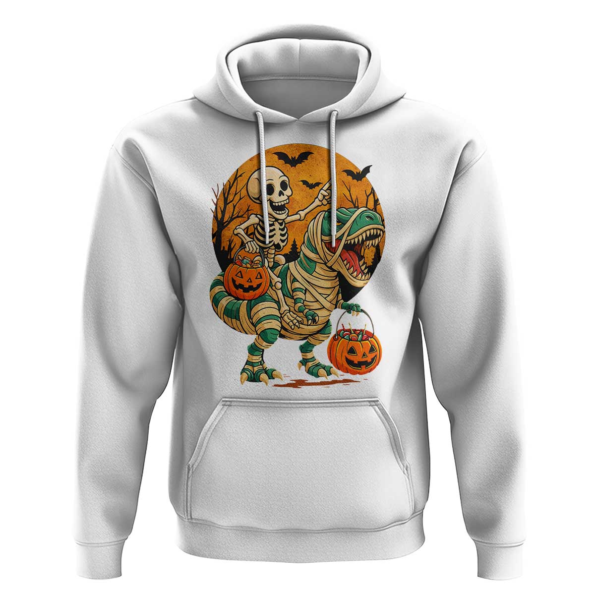 Funny Skeleton Riding Mummy Dinosaur Halloween Hoodie - Wonder Print Shop
