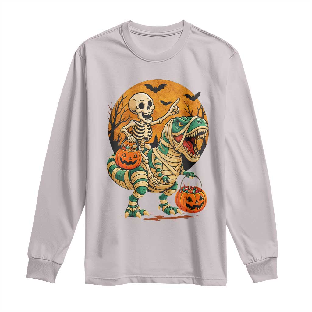 Funny Skeleton Riding Mummy Dinosaur Halloween Long Sleeve Shirt - Wonder Print Shop