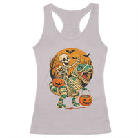 Funny Skeleton Riding Mummy Dinosaur Halloween Racerback Tank Top - Wonder Print Shop