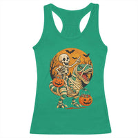 Funny Skeleton Riding Mummy Dinosaur Halloween Racerback Tank Top - Wonder Print Shop