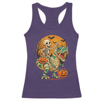 Funny Skeleton Riding Mummy Dinosaur Halloween Racerback Tank Top - Wonder Print Shop