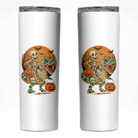 Funny Skeleton Riding Mummy Dinosaur Halloween Skinny Tumbler