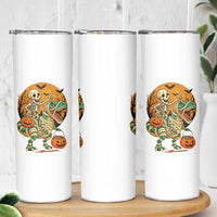 Funny Skeleton Riding Mummy Dinosaur Halloween Skinny Tumbler