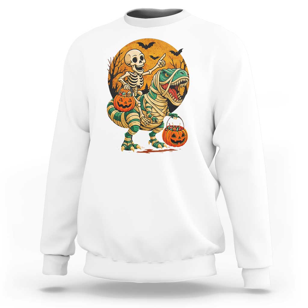 Funny Skeleton Riding Mummy Dinosaur Halloween Sweatshirt - Wonder Print Shop