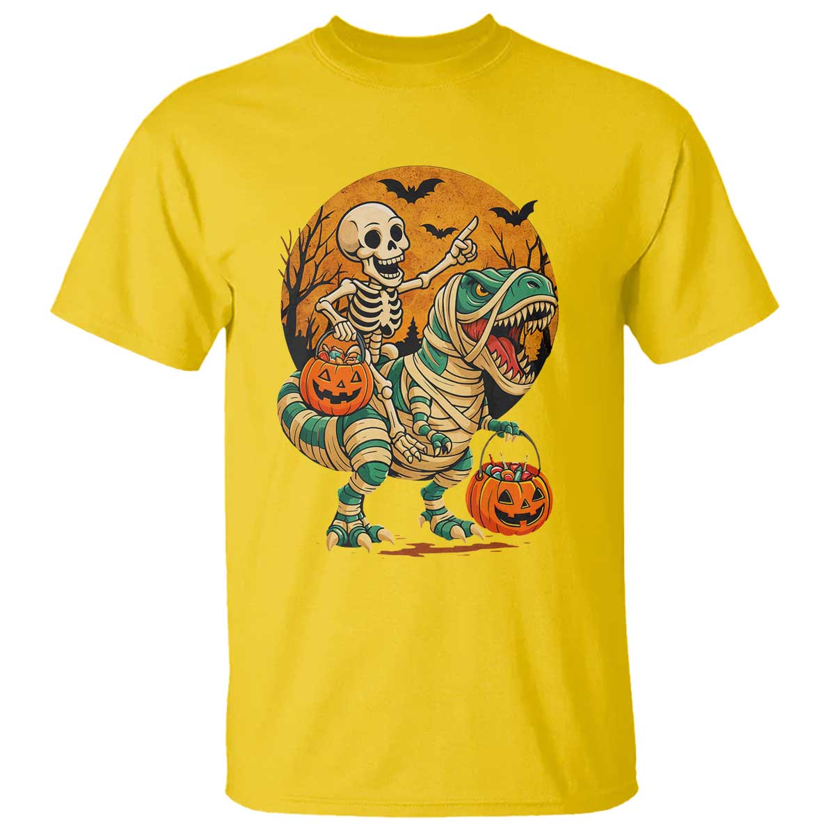Funny Skeleton Riding Mummy Dinosaur Halloween T Shirt - Wonder Print Shop