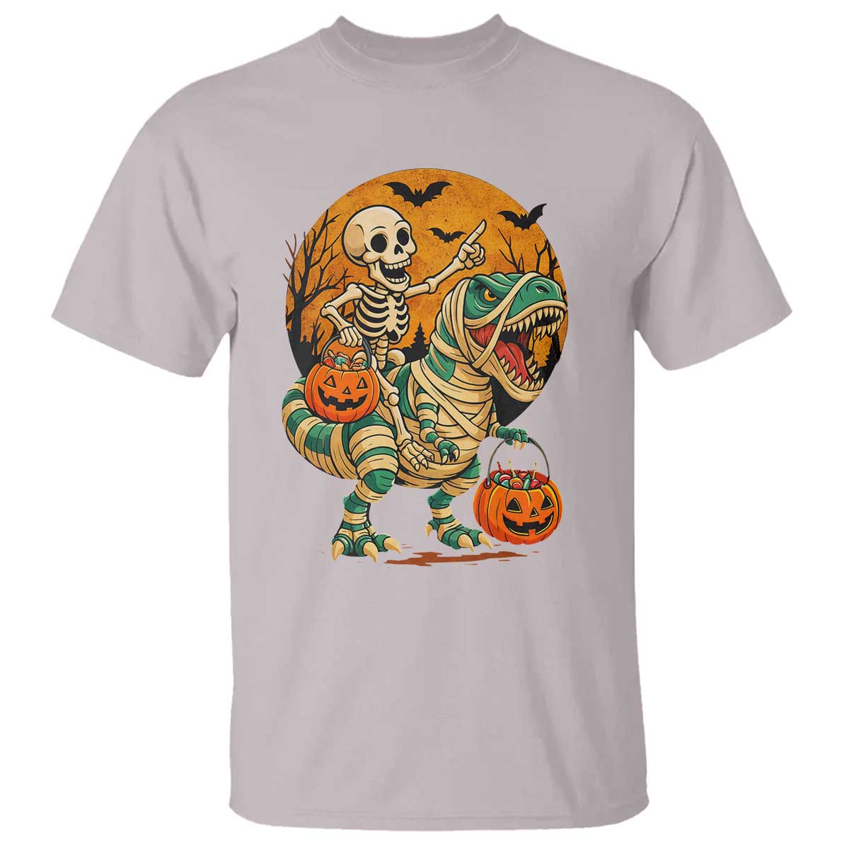 Funny Skeleton Riding Mummy Dinosaur Halloween T Shirt - Wonder Print Shop