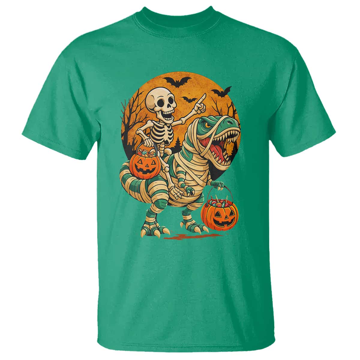 Funny Skeleton Riding Mummy Dinosaur Halloween T Shirt - Wonder Print Shop