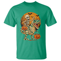 Funny Skeleton Riding Mummy Dinosaur Halloween T Shirt - Wonder Print Shop