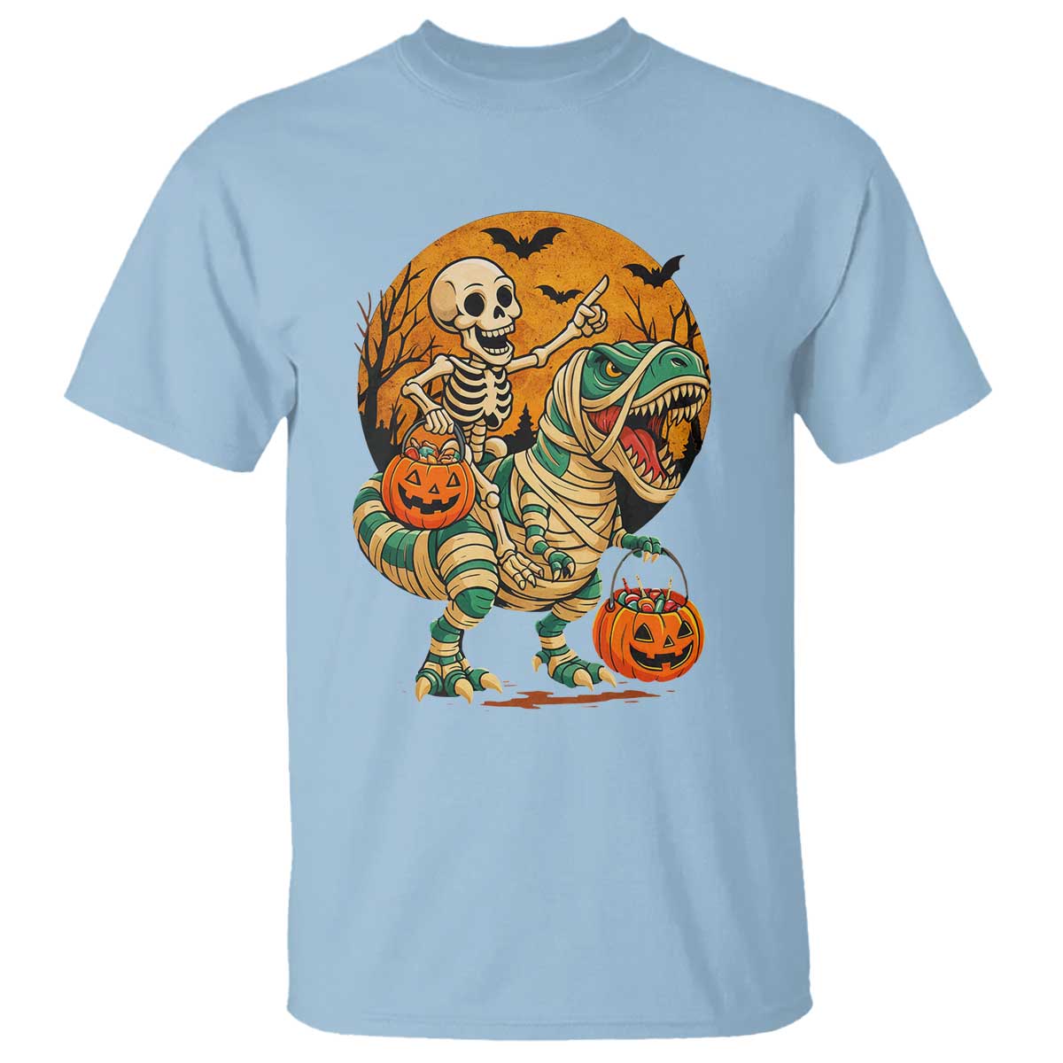 Funny Skeleton Riding Mummy Dinosaur Halloween T Shirt - Wonder Print Shop