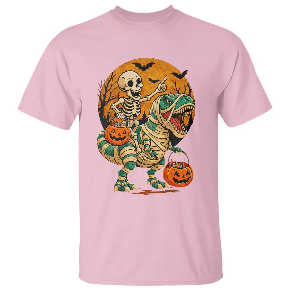 Funny Skeleton Riding Mummy Dinosaur Halloween T Shirt - Wonder Print Shop