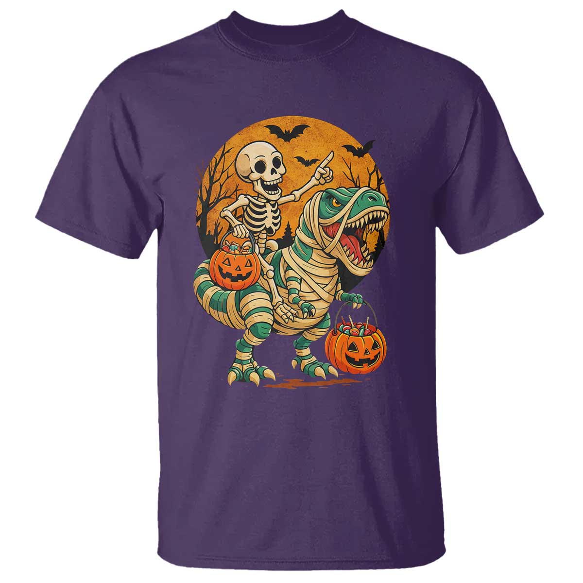 Funny Skeleton Riding Mummy Dinosaur Halloween T Shirt - Wonder Print Shop