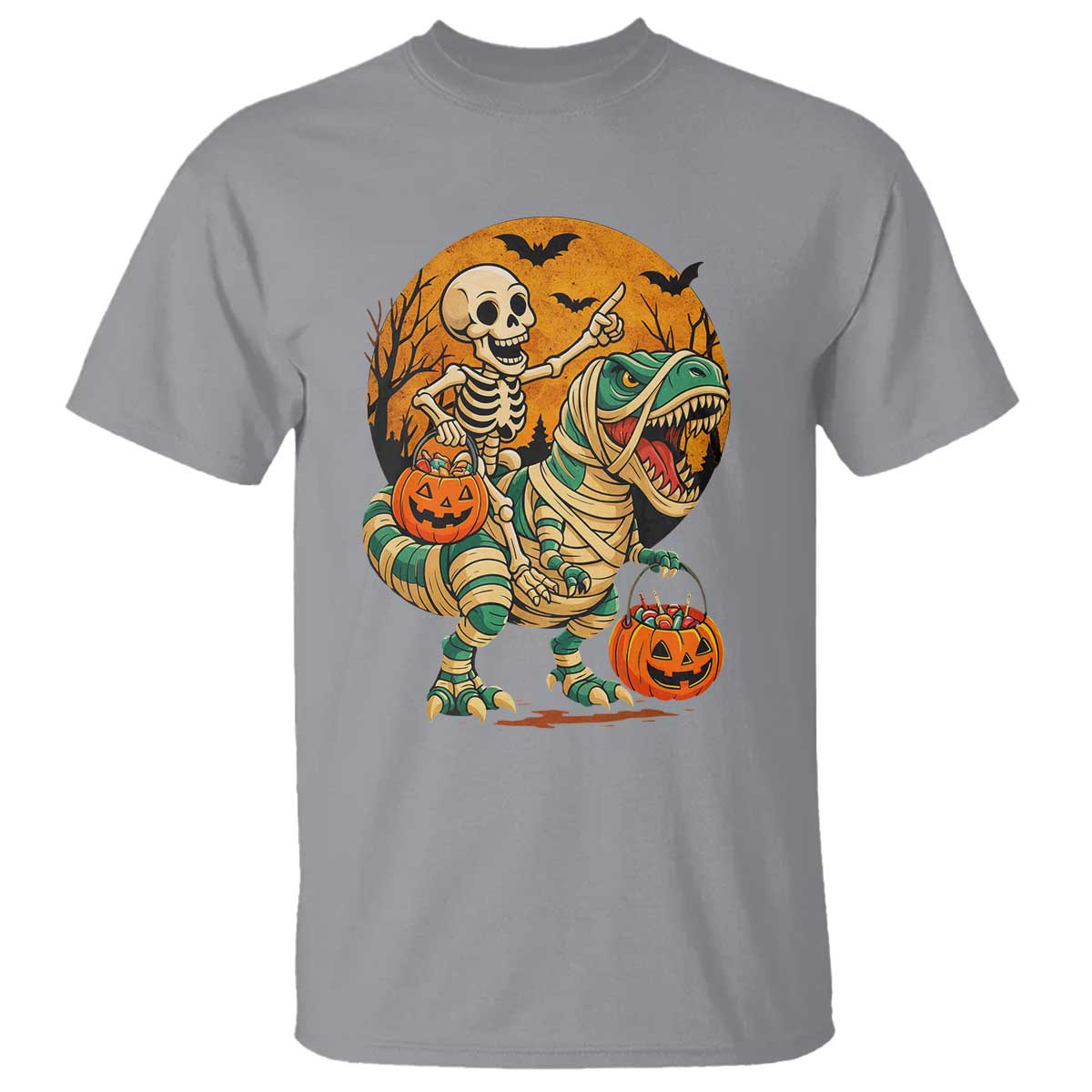 Funny Skeleton Riding Mummy Dinosaur Halloween T Shirt - Wonder Print Shop