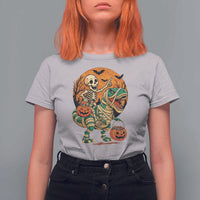 Funny Skeleton Riding Mummy Dinosaur Halloween T Shirt For Women - Wonder Print Shop