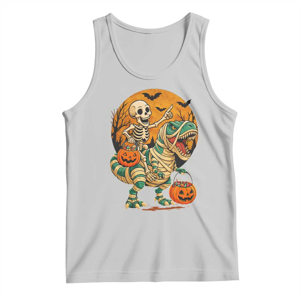 Funny Skeleton Riding Mummy Dinosaur Halloween Tank Top - Wonder Print Shop