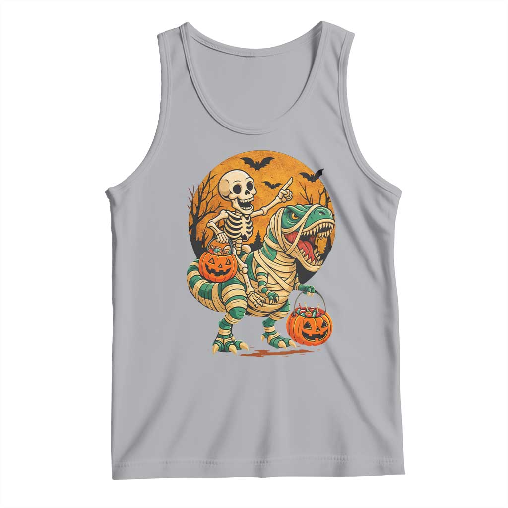 Funny Skeleton Riding Mummy Dinosaur Halloween Tank Top - Wonder Print Shop