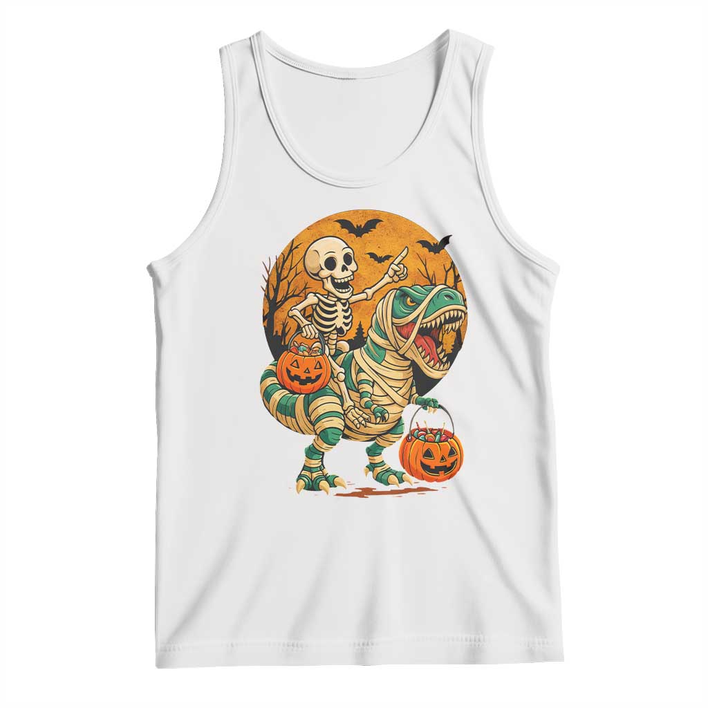 Funny Skeleton Riding Mummy Dinosaur Halloween Tank Top - Wonder Print Shop