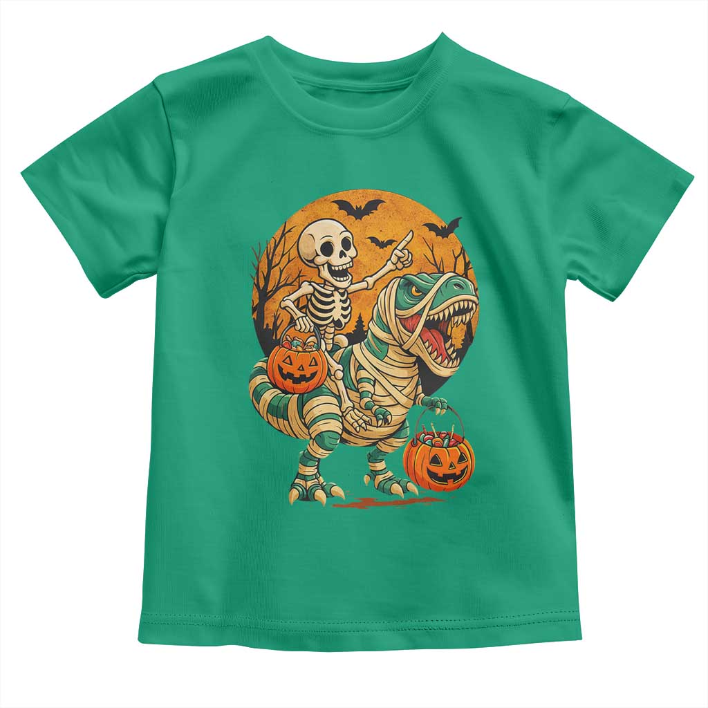 Funny Skeleton Riding Mummy Dinosaur Halloween Toddler T Shirt - Wonder Print Shop