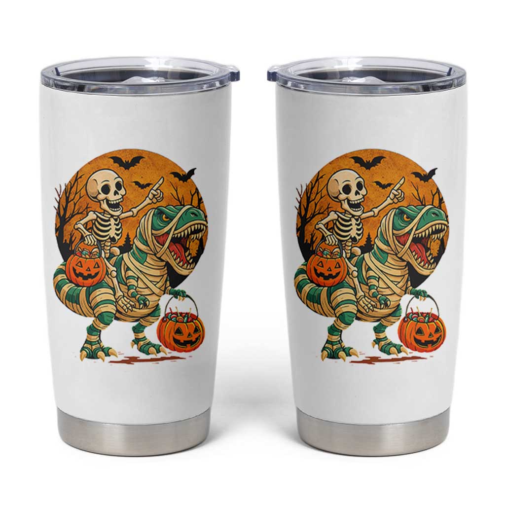 Funny Skeleton Riding Mummy Dinosaur Halloween Tumbler Cup