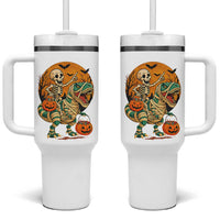 Funny Skeleton Riding Mummy Dinosaur Halloween Tumbler With Handle