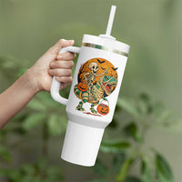 Funny Skeleton Riding Mummy Dinosaur Halloween Tumbler With Handle