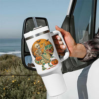 Funny Skeleton Riding Mummy Dinosaur Halloween Tumbler With Handle