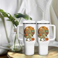 Funny Skeleton Riding Mummy Dinosaur Halloween Tumbler With Handle