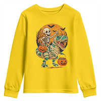 Funny Skeleton Riding Mummy Dinosaur Halloween Youth Sweatshirt - Wonder Print Shop