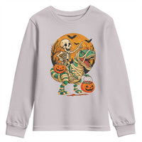 Funny Skeleton Riding Mummy Dinosaur Halloween Youth Sweatshirt - Wonder Print Shop