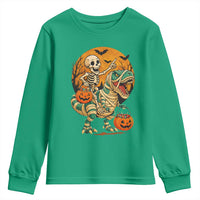 Funny Skeleton Riding Mummy Dinosaur Halloween Youth Sweatshirt - Wonder Print Shop
