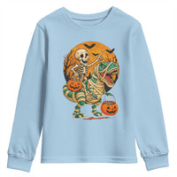 Funny Skeleton Riding Mummy Dinosaur Halloween Youth Sweatshirt - Wonder Print Shop